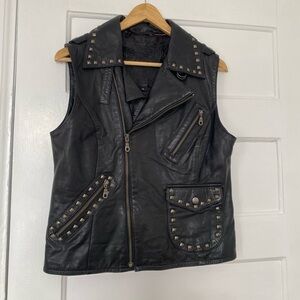 For Joseph black leather moto rockabilly vest